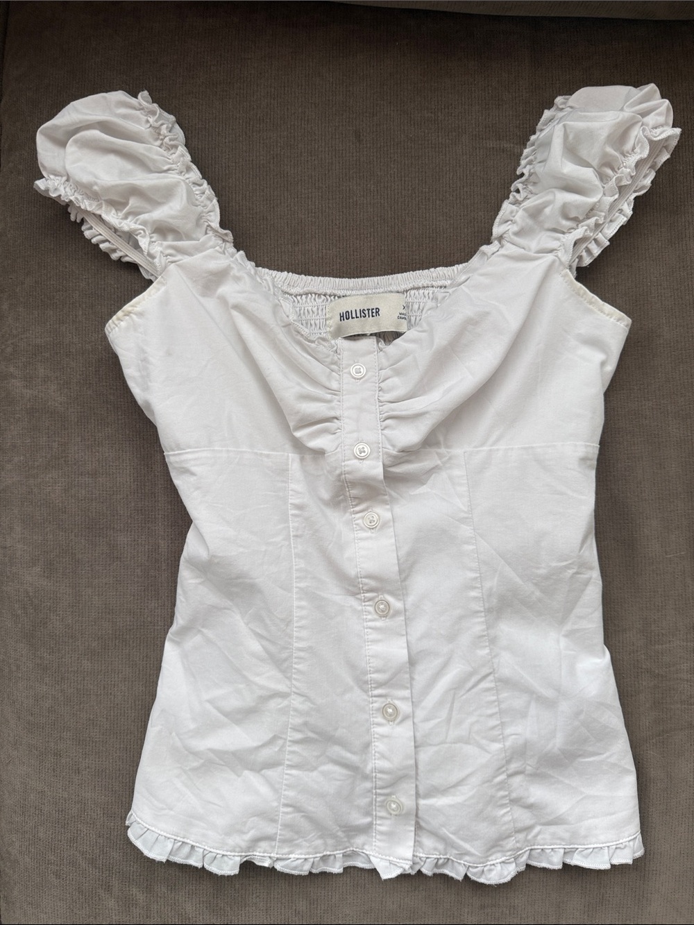 Hollister White Ruffle Strap Button-Front Top